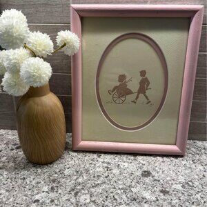 Oletta Wald Vtg Pink Kids Silhoutte Framed‎ Matted Nursery Picture-9.25 x 11 in.